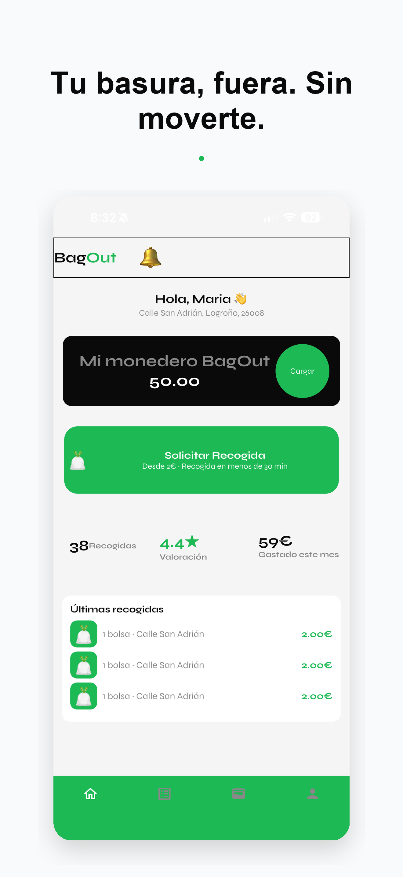 Vista de la app BagOut